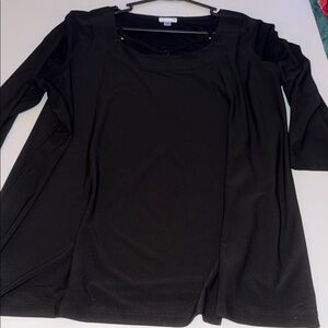 Avenue Black Scoop Neck Stud-Trim Blouse